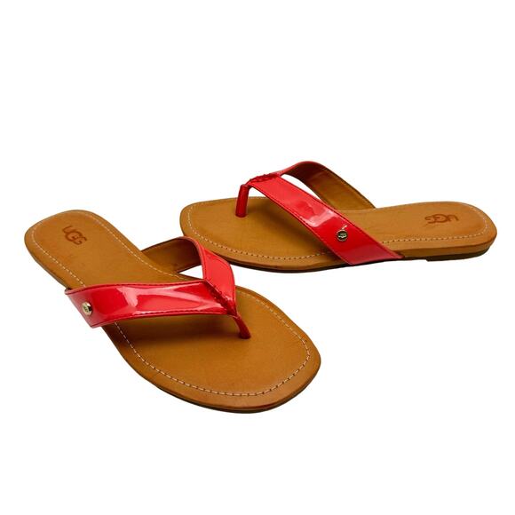 Ugg NWOB Tuolumne Coral Patent Leather Cushioned Summer Flip Flop Sandals - Picture 3 of 11